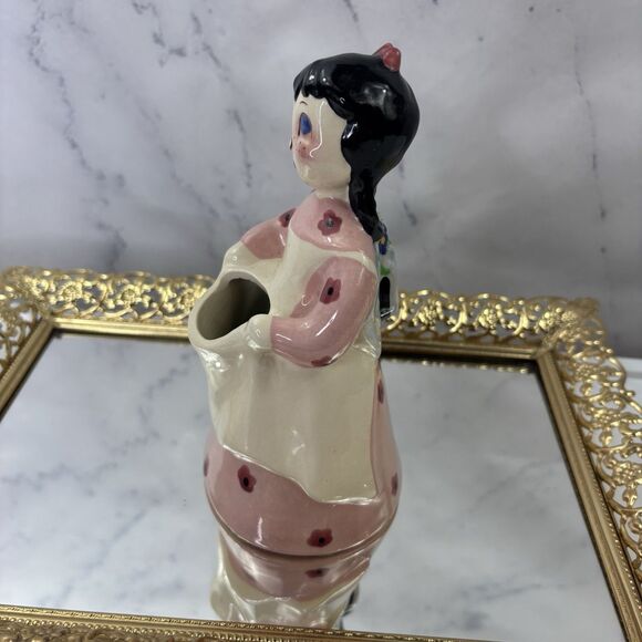 Vtg 40s 50s Peasant Pottery Art Sally girl Figurine Planter 7" Kitschy Cottage - Picture 6 of 13